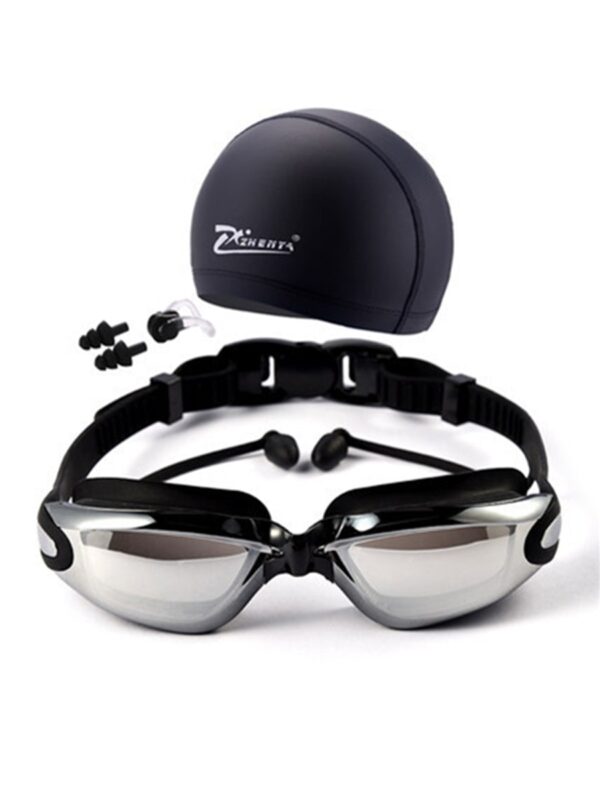 Waterproof Swimming Glasses Electroplated Swimming Goggles with Swimming Cap Set