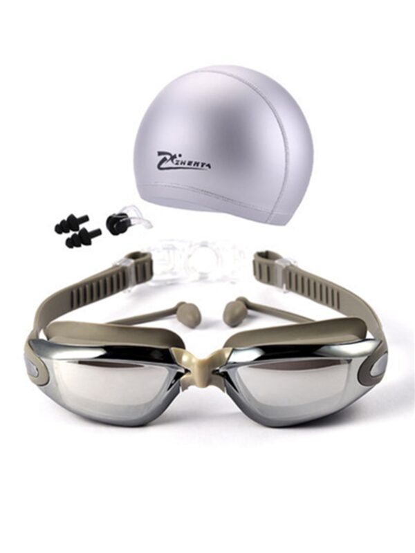 Waterproof Swimming Glasses Electroplated Swimming Goggles with Swimming Cap Set - Image 2